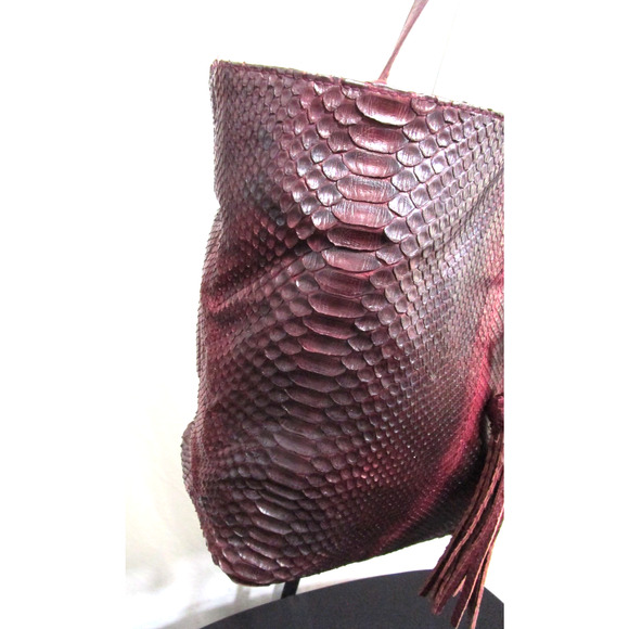 Archipelago Design Large Burgundy Genuine Snakeskin Shoulder Tote Purse - Picture 3 of 11